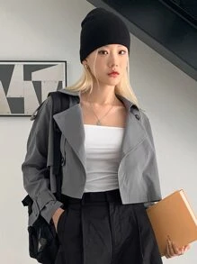 DAZY Epaulettes Design Raglan Sleeve Trench Coat - Grey - View 4