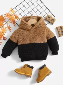 SHEIN Baby Girl Two Tone Teddy Sweatshirt - Camel - View 1