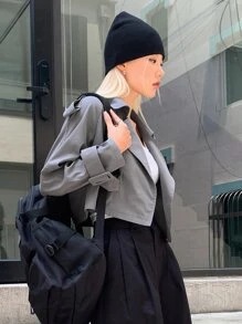 DAZY Epaulettes Design Raglan Sleeve Trench Coat - Grey - View 7