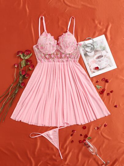 taglie forti slips con ricamo floreale mesh cut out con perizoma