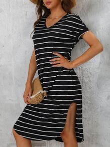 SHEIN LUNE Đầm Chia Sọc Giải trí - màu đen - Xem 6