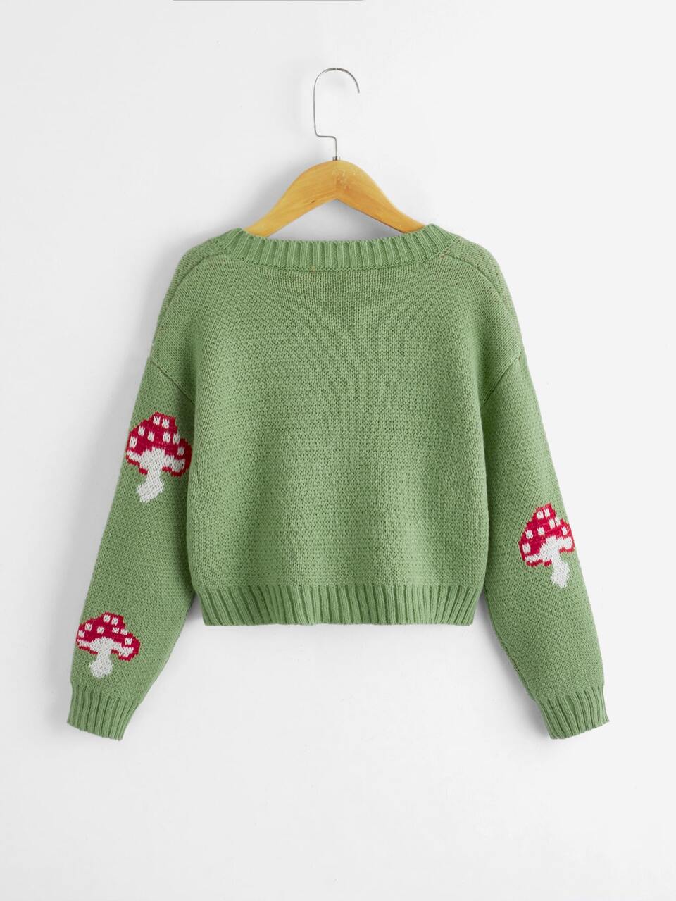 Tween Girl Mushroom Pattern Drop Shoulder Cardigan Autumn Fall