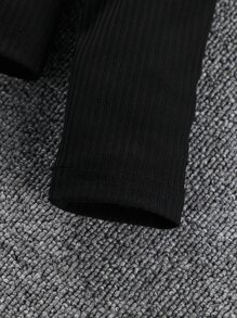 SHEIN Girls Asymmetrical Neck Ruffle Trim Tee & Tartan Belted Skirt - Multicolor - View 5