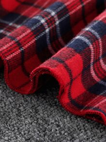 SHEIN Girls Asymmetrical Neck Ruffle Trim Tee & Tartan Belted Skirt - Multicolor - View 7