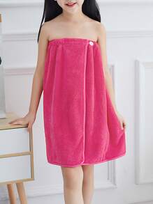 1pc Kids Solid Bath Wrap Towel - Hot Pink - View 2