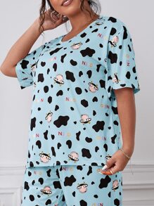 Plus Cow & Letter Graphic PJ Set - Baby Blue - View 5