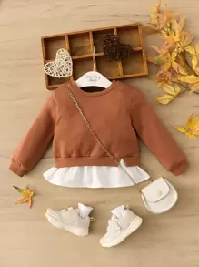 SHEIN Baby Girl 2 In 1 Sweatshirt Without Bag,In Fall/Winter - Brown - View 1