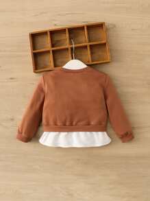 SHEIN Baby Girl 2 In 1 Sweatshirt Without Bag,In Fall/Winter - Brown - View 2