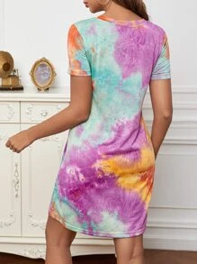 SHEIN Essnce Tie Dye Tee Dress - Purple - View 2