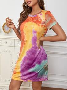 SHEIN Essnce Tie Dye Tee Dress - Purple - View 3