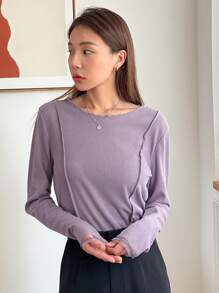 DAZY Solid Lettuce Trim Tee - Purple - View 3