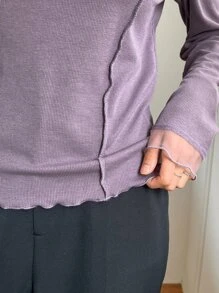 DAZY Solid Lettuce Trim Tee - Purple - View 4