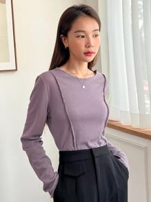 DAZY Solid Lettuce Trim Tee - Purple - View 6