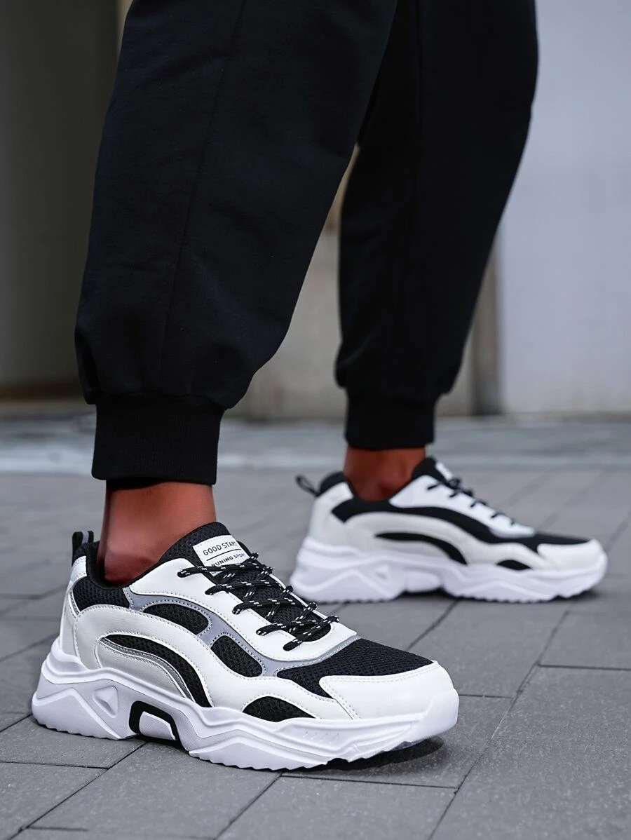 Giày thể thao nam Khối Màu Ren lên - Đen và trắng - Xem 1