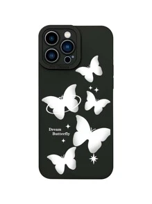 蝴蝶图案手机壳，兼容 15 Pro Max、小米、三星，软壳，国际版，非国内版 - 黑色 - 查看 2