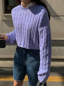 DAZY Cable Knit Drop Shoulder Jumper Without Blouse - Violet Purple - View 1