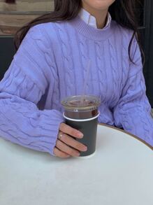 DAZY Cable Knit Drop Shoulder Jumper Without Blouse - Violet Purple - View 2