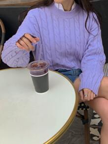 DAZY Cable Knit Drop Shoulder Jumper Without Blouse - Violet Purple - View 5