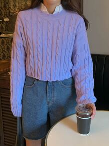 DAZY Cable Knit Drop Shoulder Jumper Without Blouse - Violet Purple - View 6