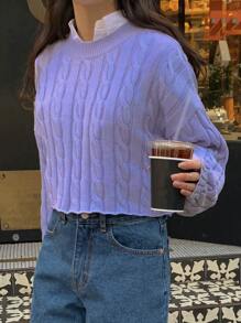 DAZY Cable Knit Drop Shoulder Jumper Without Blouse - Violet Purple - View 7