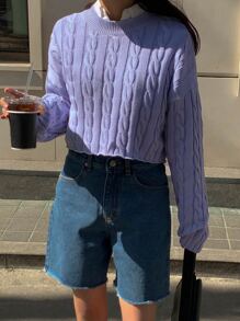 DAZY Cable Knit Drop Shoulder Jumper Without Blouse - Violet Purple - View 8