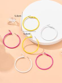 3對極簡風格圓耳環 - 彩色 - 查看 4