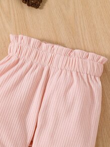 Baby 3pcs Paperbag Waist Ribbed Knit Trousers - Multicolor - View 3