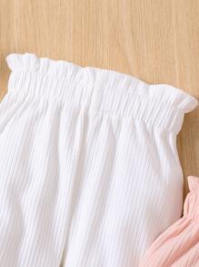 Baby 3pcs Paperbag Waist Ribbed Knit Trousers - Multicolor - View 4