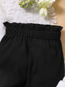 Baby 3pcs Paperbag Waist Ribbed Knit Trousers - Multicolor - View 5