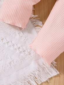 Baby 3pcs Paperbag Waist Ribbed Knit Trousers - Multicolor - View 6