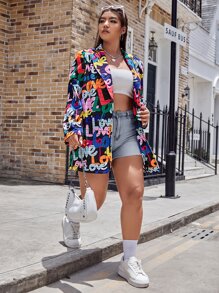 SHEIN EZwear Áo vest Plus size Lá thư Tất cả trên in Giải trí - Nhiều màu - Xem 3