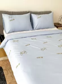 Gamepad & Letter Embroidery Duvet Cover Set Without Filler - Blue - View 1