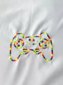 Gamepad & Letter Embroidery Duvet Cover Set Without Filler - Blue - View 2
