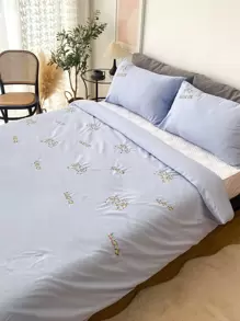 Gamepad & Letter Embroidery Duvet Cover Set Without Filler - Blue - View 3