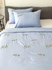 Gamepad & Letter Embroidery Duvet Cover Set Without Filler - Blue - View 4