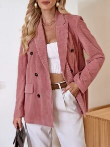 雙排釦燈芯絨西裝外套 - 藕粉色 - 查看 1