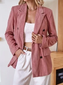 雙排釦燈芯絨西裝外套 - 藕粉色 - 查看 3