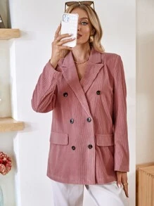 雙排釦燈芯絨西裝外套 - 藕粉色 - 查看 6