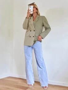 Plaid Double Breasted Blazer - Khaki - View 3