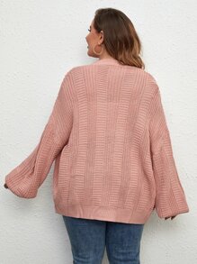 SHEIN LUNE Plus Cable Knit Drop Shoulder Cardigan - Dusty Pink - View 2