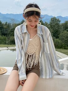 DAZY Striped Drop Shoulder Shirt - Multicolor - View 3