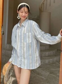 DAZY Striped Drop Shoulder Shirt - Multicolor - View 4