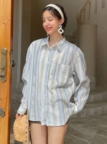 DAZY Striped Drop Shoulder Shirt - Multicolor - View 5