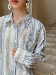 DAZY Striped Drop Shoulder Shirt - Multicolor - View 6