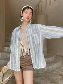 DAZY Striped Drop Shoulder Shirt - Multicolor - View 7