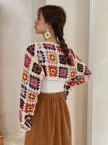 DAZY Geo Crochet Shrug Cardigan Boho - Multicolor - View 2