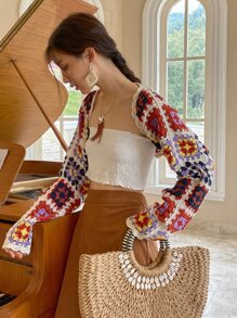 DAZY Geo Crochet Shrug Cardigan Boho - Multicolor - View 5