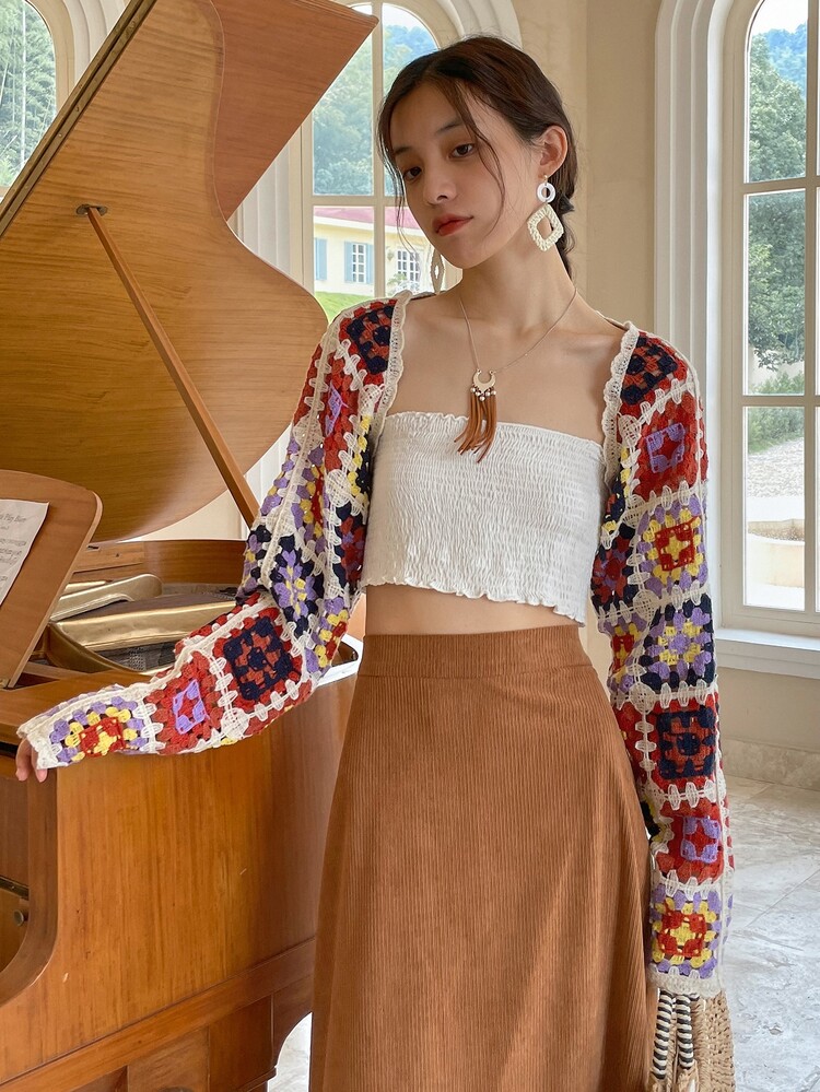 DAZY Geo Crochet Shrug Cardigan Boho - Multicolor - View 3