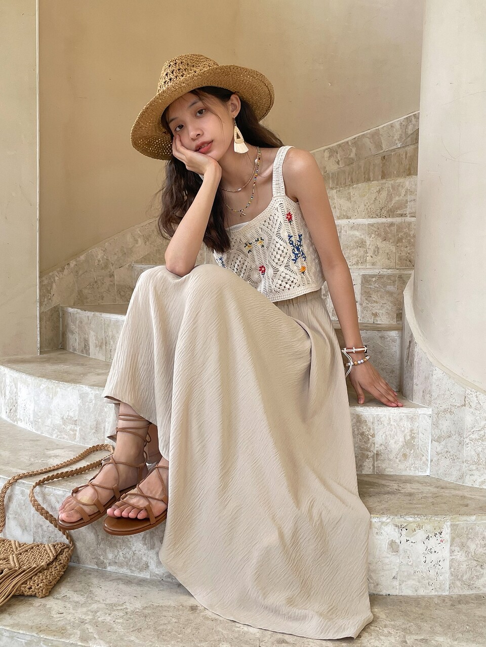 Solid Elastic Waist Flare Skirt