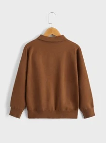 Boys Solid Polo Neck Jumper - Brown - View 2